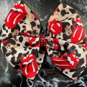 leopard print rolling stones hair bow